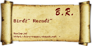 Biró Rezső névjegykártya